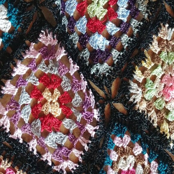 Crocheted Colourful Granny Square Scarf Wrap with Beads - Picture 2 of 8